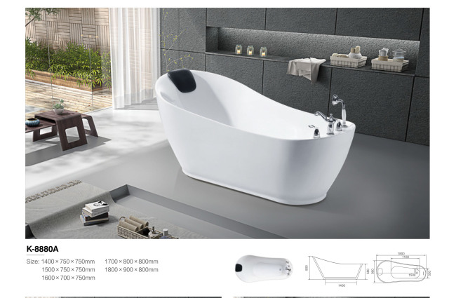 Freestanding Chaise Longue Acrylic Bathtub