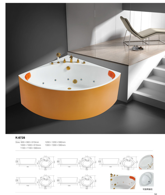 Orange Fan-Shaped Acrylic Bathtub