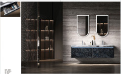 Blue Luxury Stone and Wood Bathroom Cabinet with Drawers