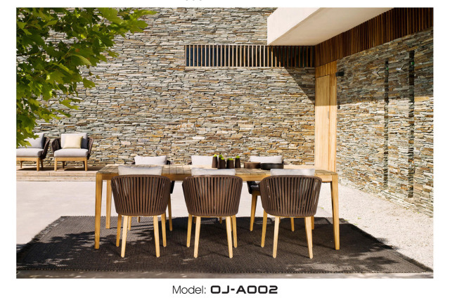 Wooden Rectangular Rattan Outdoor Dining Set