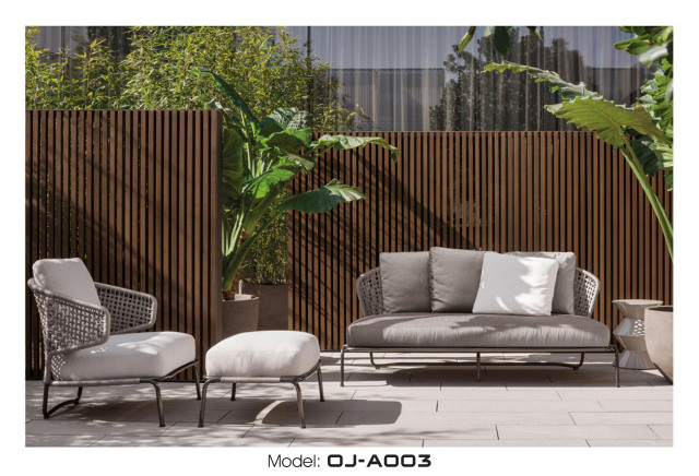 Simple Outdoor Rattan Sofa and Ottoman Set