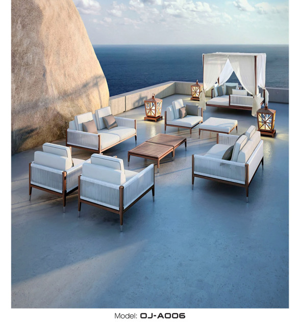 Nordic Style Outdoor Rattan Rope Wooden Patio Set