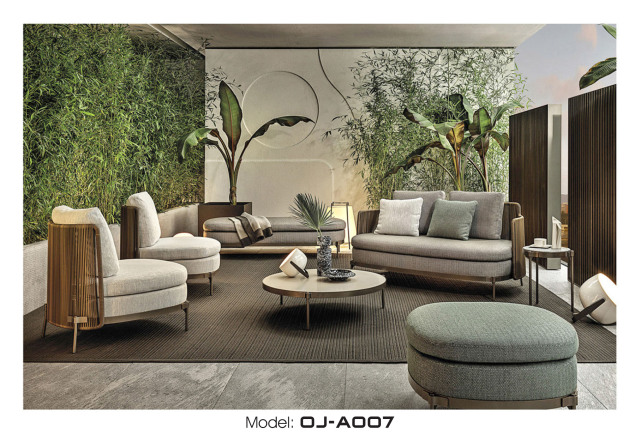 Light Gray Outdoor Aluminum Rattan Sofa Set