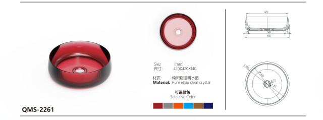 Wine Red Crystal Clear Resin Countertop Basin