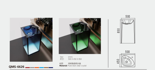 Transparent Colored Resin One-Piece Pedestal Sink