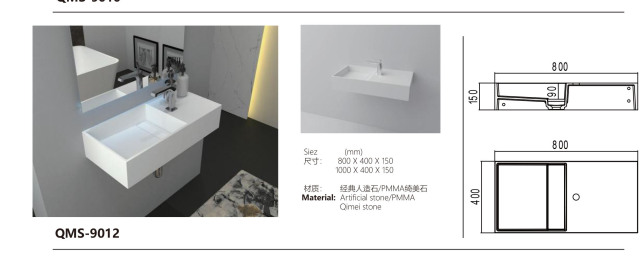 White Wall-Mounted Rectangular Artificial Stone Washbasin
