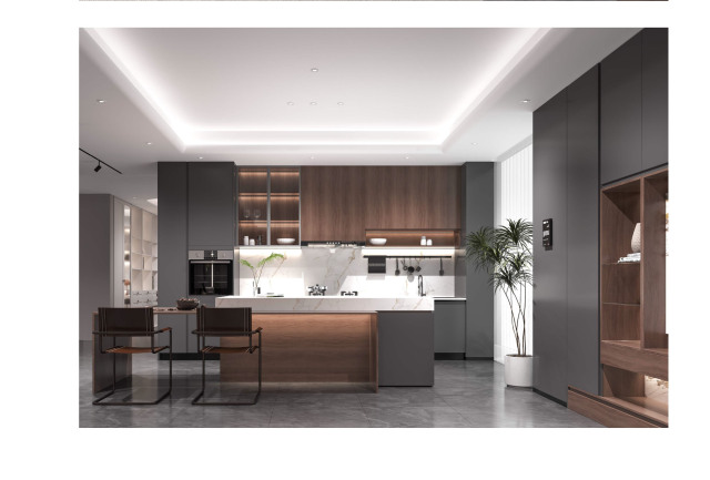 Modern Gray-Brown Wooden Kitchen Cabinet