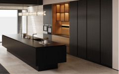 Minimalist Midnight Black Vertical-Ribbed Aluminum Cabinet