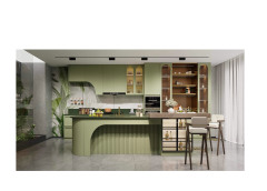 Art Deco Green Wooden Kitchen Cabinet
