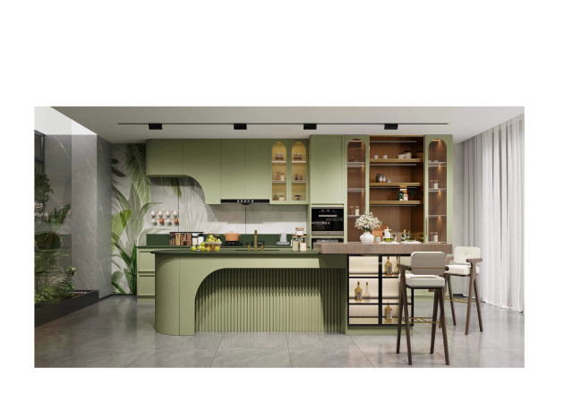 Art Deco Green Wooden Kitchen Cabinet
