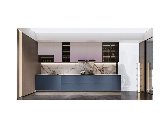 Casual Peacock Blue Wooden Kitchen Cabinet