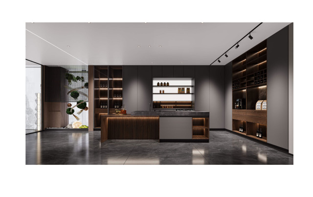 Modern Dark Gray Wood Kitchen Cabinet