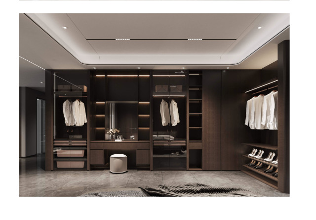 Italian Minimalist Dark Oak Wood Wardrobe