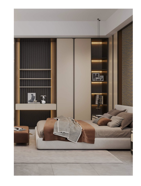 New Chinese Style Brown Wooden Wardrobe