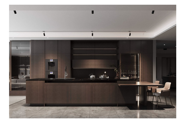Italian Minimalist Dark Oak Kitchen Cabinet