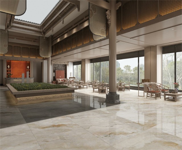 Glossy Gold-Veined Grey Porcelain Slab