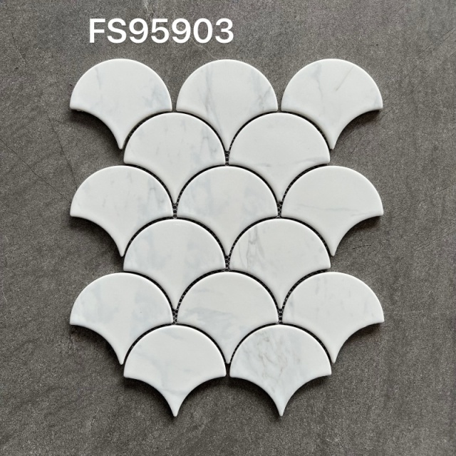 Carrara White Fish Scale Mosaic Tile