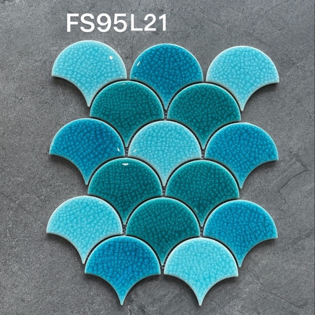 Peacock Blue Ice Crack Fish Scale Mosaic Tile