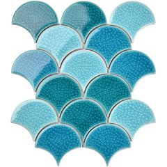 Peacock Blue Ice Crack Fish Scale Mosaic Tile
