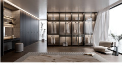 Aluminum Framed Dark Wood Panel Wardrobe