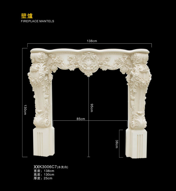 Washed White PU Embossed Fireplace Mantels