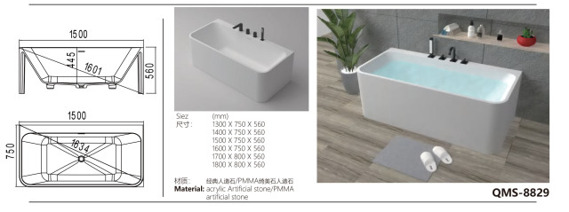 White Rectangular Artificial Stone Bathtub