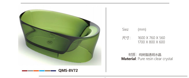 Translucent Green Resin Freestanding Oval Bathtub
