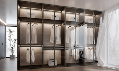 Aluminum Framed Dark Wood Panel Wardrobe