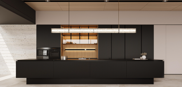 Minimalist Midnight Black Vertical-Ribbed Aluminum Cabinet