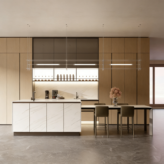 Simple Oatmeal-Colored Aluminum Cabinets