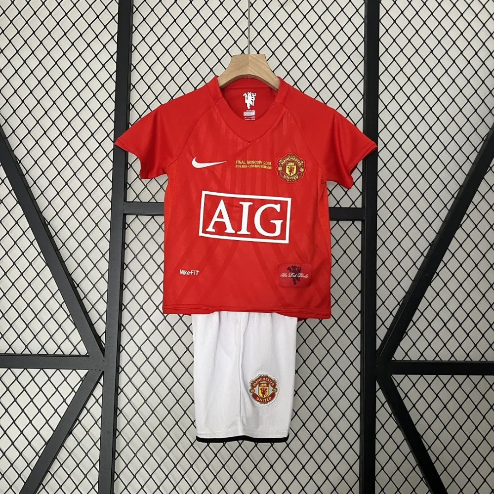 Manchester United 07-08 Home Retro Kids Kits Champions League Version Jerseys