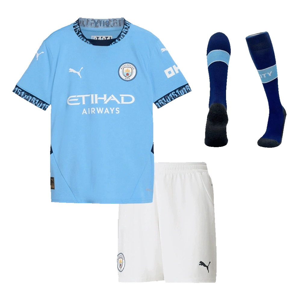 Kids Manchester City Custom Home Full Soccer Kits 2024-25