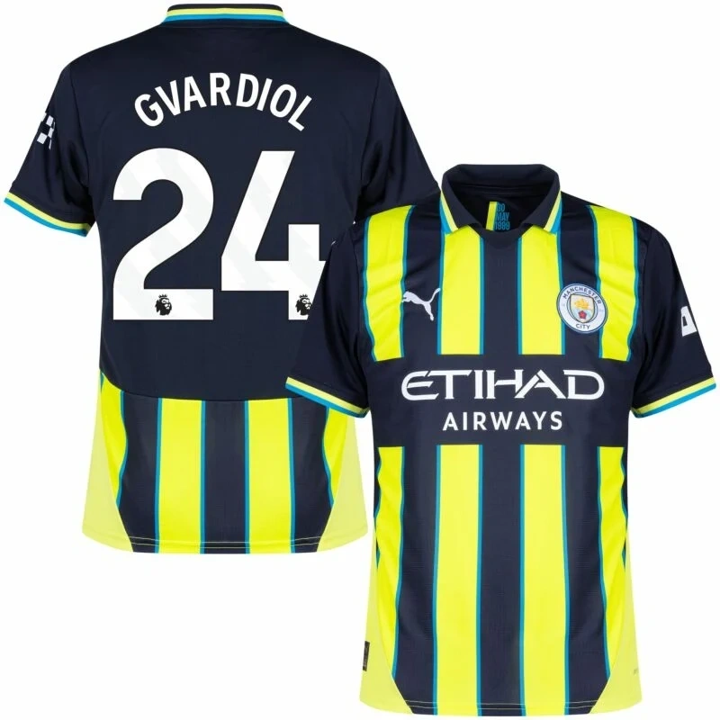 Player version Manchester City Away (Rúben3   Haaland9  Grealish10  Rodrigo16  Bruyne17  Bernardo20 Gvardiol24  Foden47 ) Shirt 2024-2025  Size：S-2XL Non-Customize