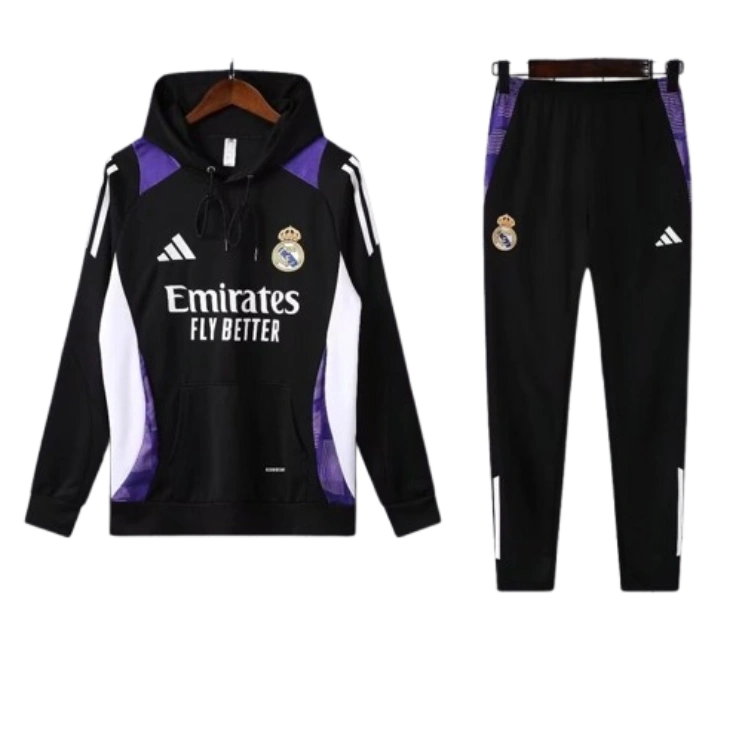 Adidas Real Madrid 2024-25 Black Hooded Training Tracksuit Kits