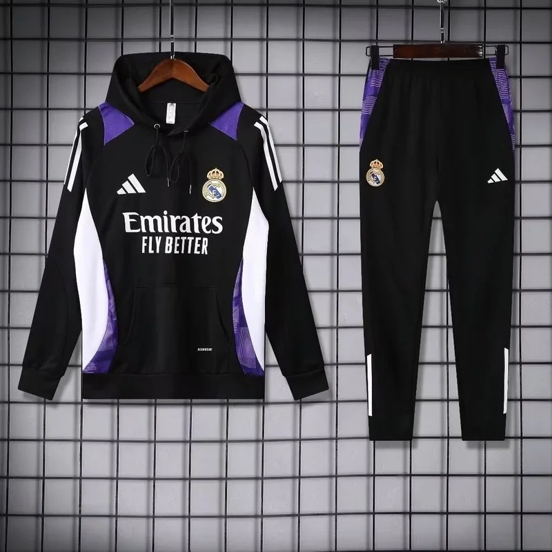 Adidas Real Madrid 2024-25 Black Hooded Training Tracksuit Kits