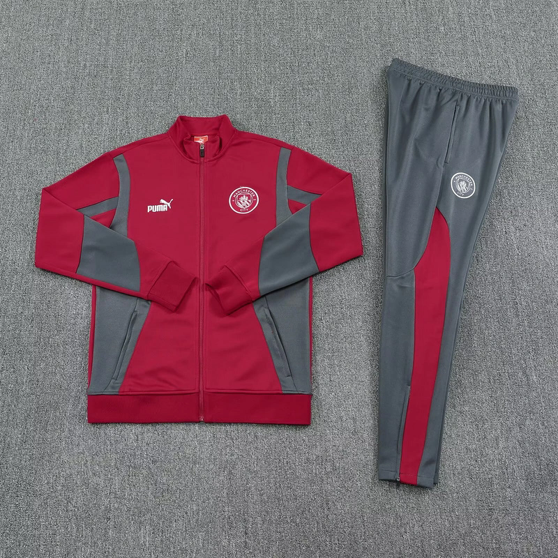 25-26 Manchester City Red Football Tracksuits Long Jacket Suits