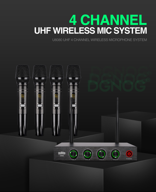 4 Channel Wireless Microphone System Home Karaok PA Speaker Singing Party TV Professional UHF Handheld Dynamic Mic U6080