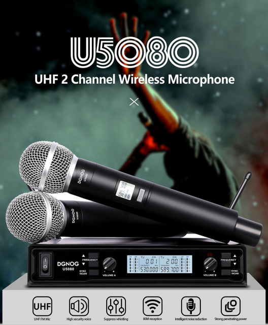 Professional Dual Wireless Microphone System UHF 2 Channels Handheld Microphone For Home Karaok PA Speaker Singing Party