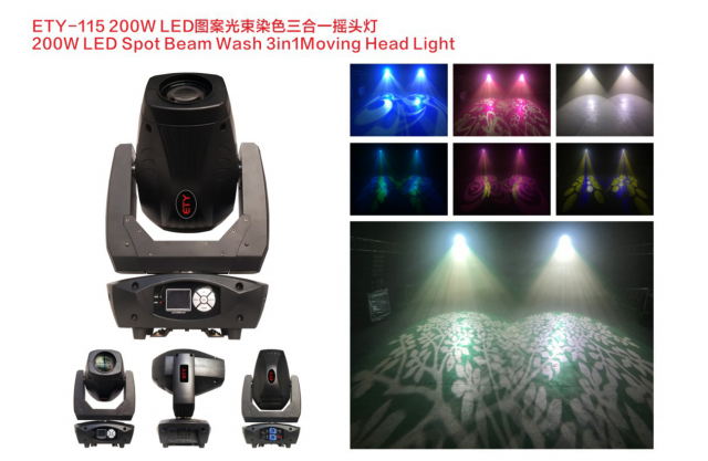 ETY-115 200W LED spot beam wash 3in1 moving head light