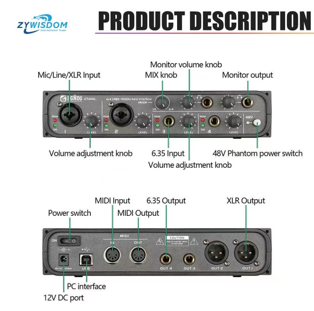 New arrival 4 channel USB Audio Interface with 6.5 mm monitor input