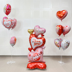 Standing Interlocked Hearts Foil Balloon - Freestanding Double Heart Decor for Valentine’s Wedding Party