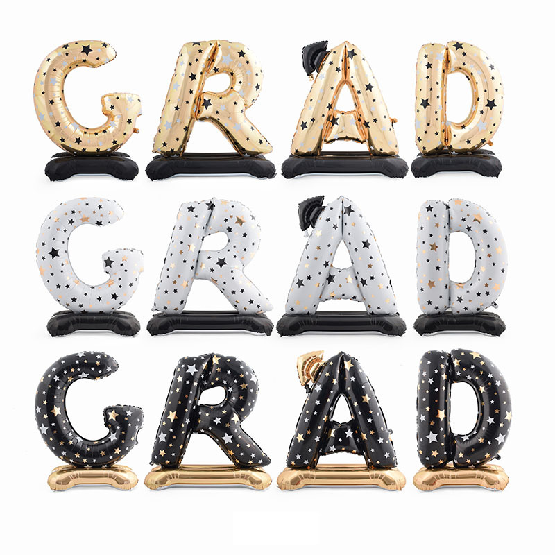 Grad Party Decoration Printing Foil Balloon with Star 55inch English Alphabet Graduation Shape Standing Foil Balloon