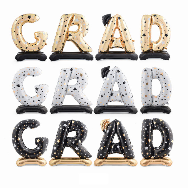 Grad Party Decoration Printing Foil Balloon with Star 55inch English Alphabet Graduation Shape Standing Foil Balloon