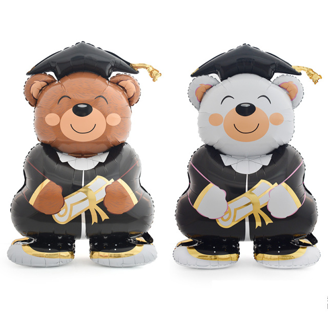 Standing Bear Balloon for Graduation Party Happy Graduation Balloon Shaped in Bear White/Brown Bear Graduations Foil Balloon