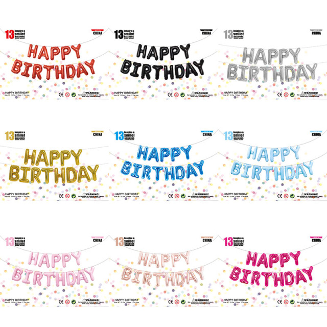 16 Inch Happy Birthday Foil Letter Balloon Banner | Reusable Mylar Balloon Bunting for 30th 40th 50th 60th Adult Birthday Party Decorations