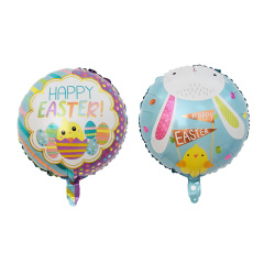Happy Easter 18Inch Round Aluminum Mylar Foil Balloons Cartoon Easter Bunny Rabbit Head Chicken Pattern Balloons for Easter Party Home Decorations