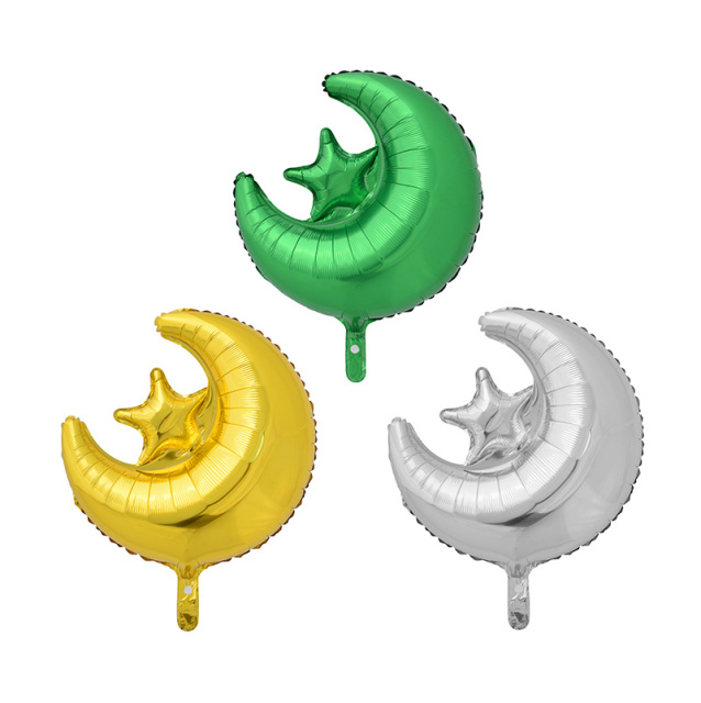Eid Al-Fitr Star Moon Mylar Foil Balloons Ramadan Kareem Eid Mubarak Party Decorations Star Moon Shaped Aluminum Foil Balloons Supplies for Muslim Islamic Festival
