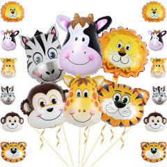 Jungle Safari Animal Head Foil Balloons - Helium/Air Inflatable, for Baby Shower, Birthday Party, Zoo Theme Decorations (Assorted Animal Styles)