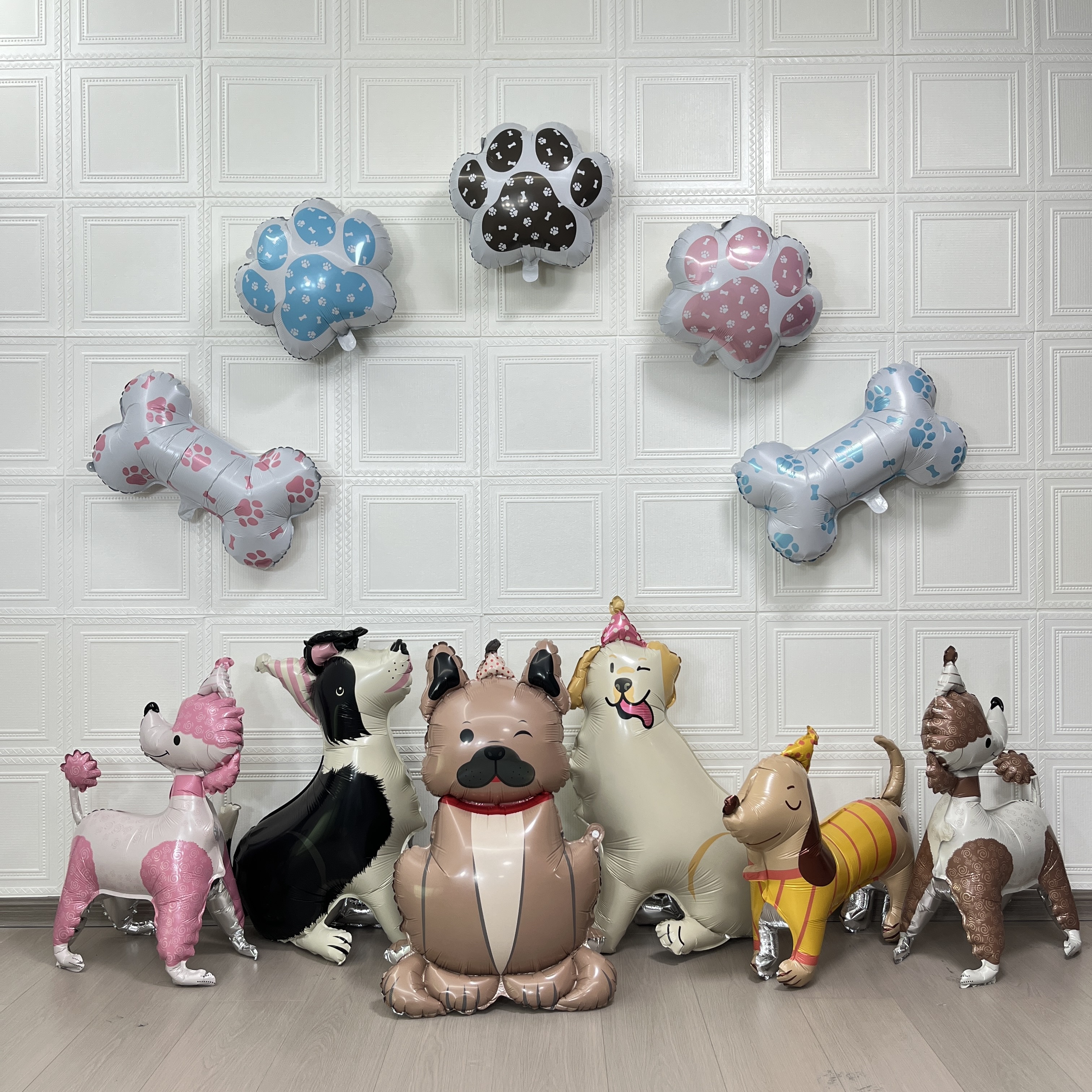 Puppy Dog Series Foil Mylar Balloons - Bulldog, Labrador, Shepherd, Dachshund, Poodle + Dog Bone & Paw Prints, for Kids Birthday Party & Dog Themed Decorations