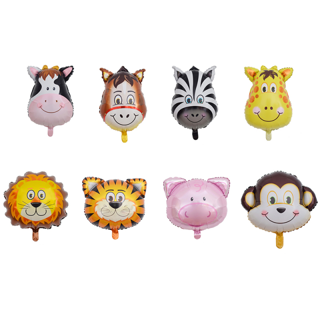Jungle Safari Animal Head Foil Balloons - Helium/Air Inflatable, for Baby Shower, Birthday Party, Zoo Theme Decorations (Assorted Animal Styles)